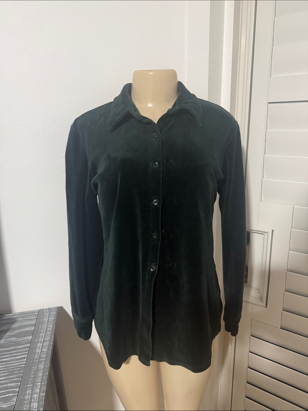 Express Dark Green Velvet Button-Down Shirt